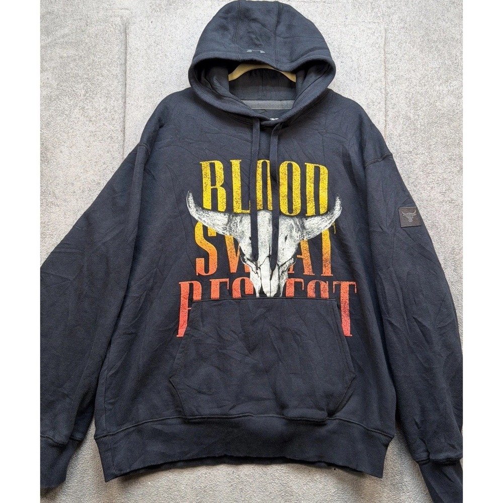 Under Armour Project Rock Blood Sweat Respect Hoodie Black Graphic Mens XL